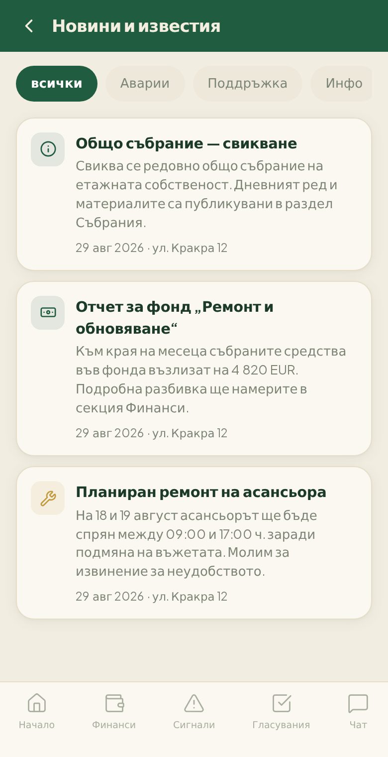 Обявите от домоуправителя
